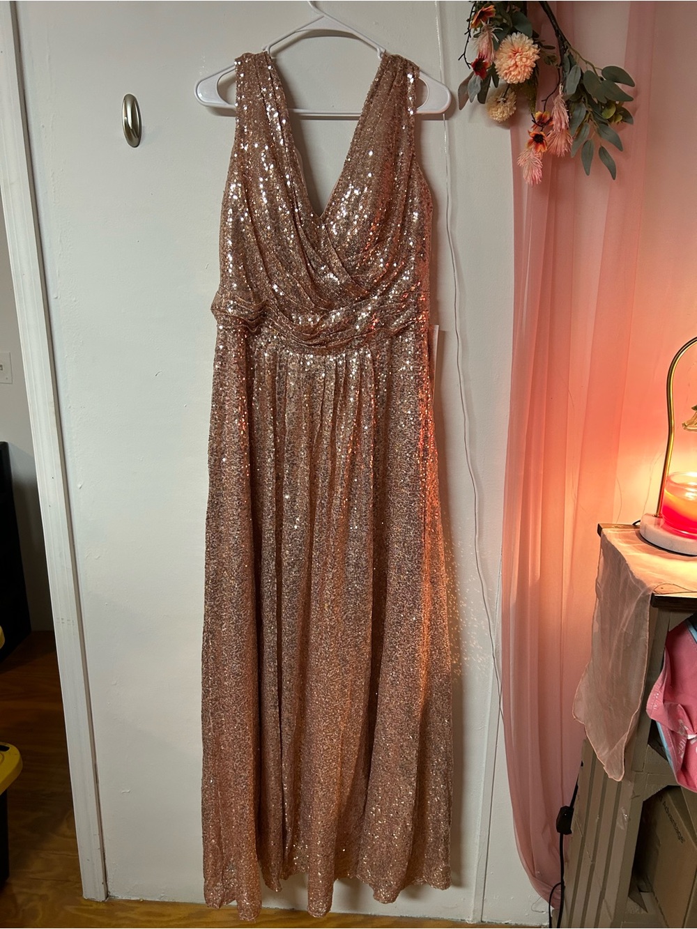 Judy & Julia Size 16 Rose Gold Sequin Formal Maxi Dress Gown